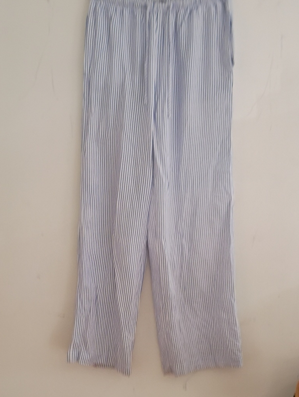 Bershka Light Blue & White Vertical Stripe Straight-Leg Pants